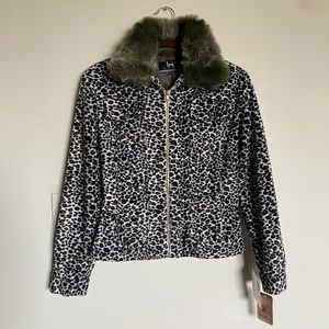 NWT BLACK NOIR Outerwear Women’s M Jacket Black White Leopard Faux Fur